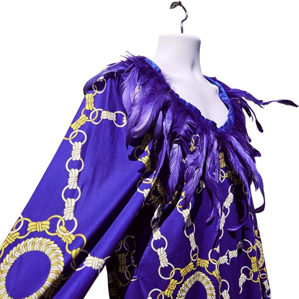 Purple Feather Maxi Drag Gown Chain Print 4XL Tall Mardi Gras Mens XL - 2X Tall - Picture 5 of 14